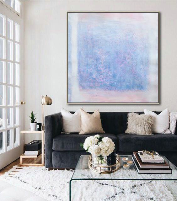 Oversized Contemporary Painting,Abstract Painting For Home,Blue,Pink,White,Gray - Click Image to Close
